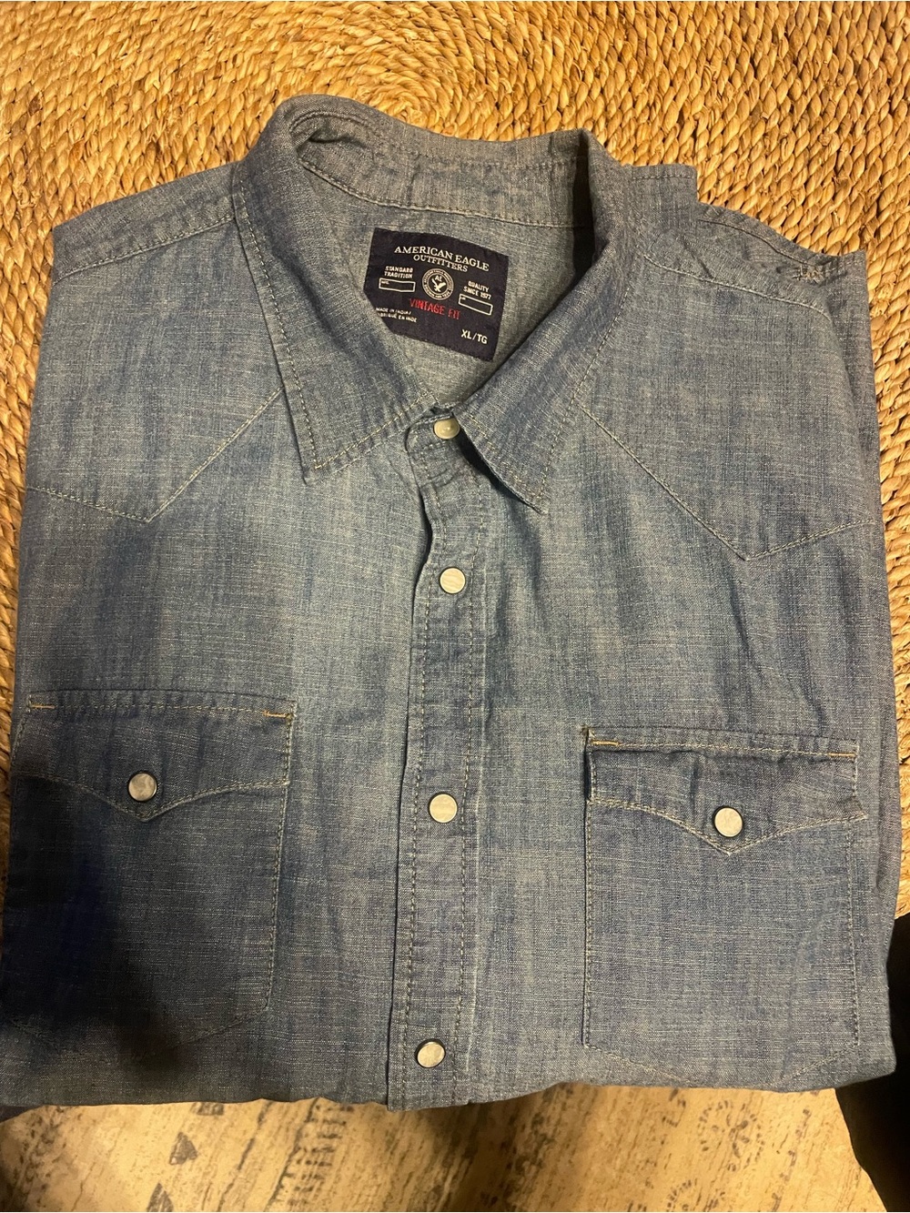 American Eagle Outfitters Men’s Light Blue Chambray Button-Down Shirt